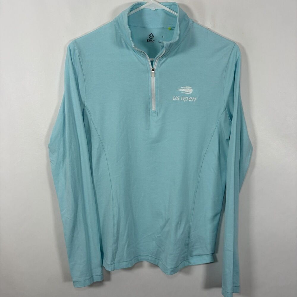 Tasc Tennis US Open 1/4 Zip Pullover Womens Size Small Light Blue Bamboo Blend